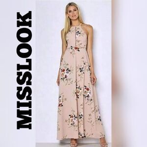 MISSLOOK Halter Style Tie Back Floral Maxi